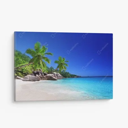 Cuadro en lienzo playa tropical con palmeras y aguas turquesas – Pixers®