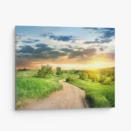 Cuadro en lienzo camino al atardecer en campo primaveral – Pixers®