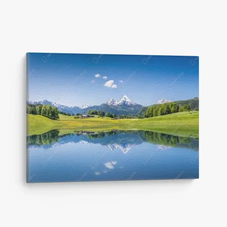 Cuadro en lienzo reflejo sereno en lago de montaña – Pixers®