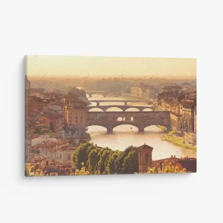 Cuadro en lienzo amanecer dorado sobre el Ponte Vecchio, Florencia – Pixers®