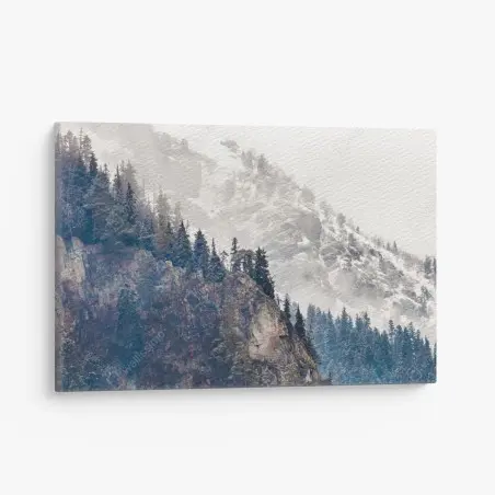Cuadro en lienzo acantilado nevado y bosque de pinos – Pixers®