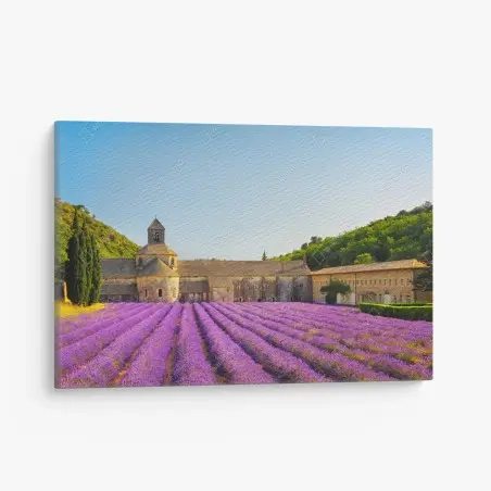 Cuadro en lienzo amanecer en la Abadía de Sénanque con campos de lavanda – Pixers®