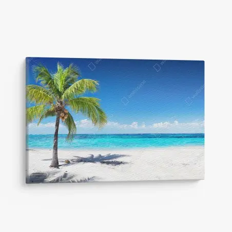 Cuadro en lienzo playa tropical con palmera y mar turquesa – Pixers®