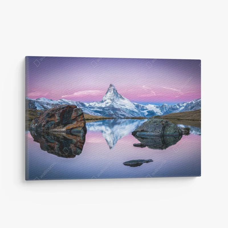 Cuadro en lienzo atardecer en el Matterhorn, reflejo alpino