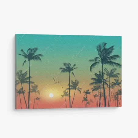Cuadro en lienzo atardecer tropical entre palmeras – Pixers®