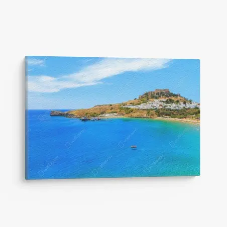 Cuadro en lienzo pueblo blanco junto a bahía azul – Pixers®