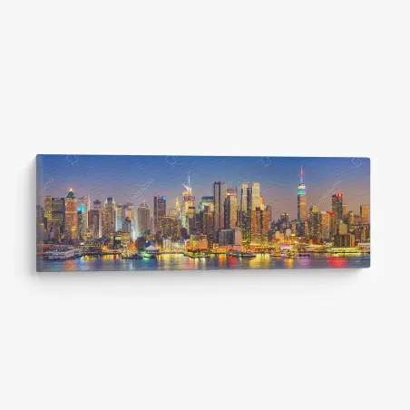 Cuadro en lienzo panorámica nocturna de Manhattan, Nueva York – Pixers®