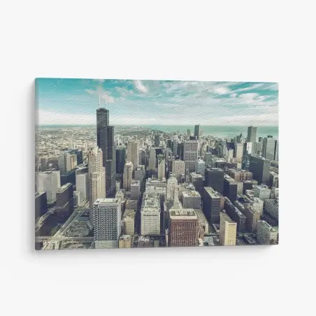 Cuadro en lienzo horizonte aéreo de Chicago en tonos vintage – Pixers®