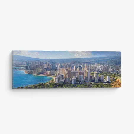 Cuadro en lienzo panorámica costera de Waikiki – Pixers®