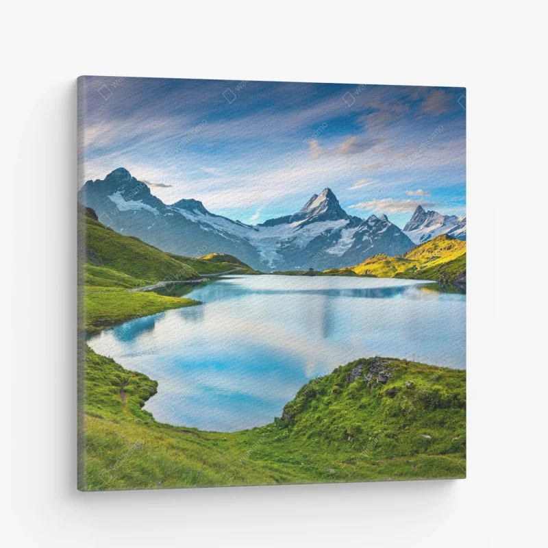 Cuadro en lienzo amanecer sobre Bachsee con Wetterhorn y Wellhorn en los Alpes