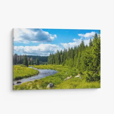 Cuadro en lienzo paisaje de río y bosque en verano – Pixers®