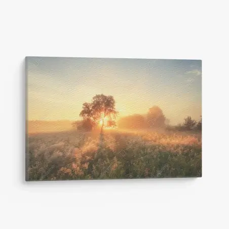 Cuadro en lienzo amanecer dorado en la pradera – Pixers®