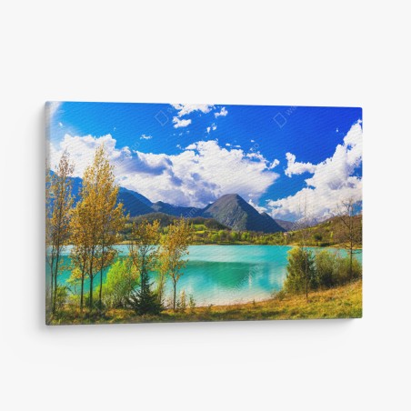 Cuadro en lienzo paisaje de lago turquesa y montañas – Pixers®