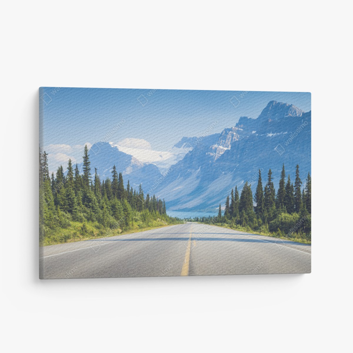 Cuadro en lienzo carretera hacia montañas nevadas y lago sereno – Pixers®