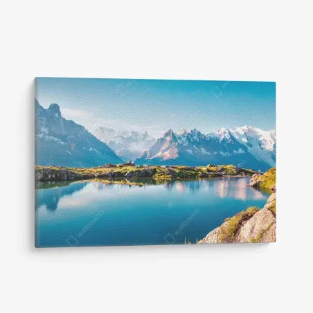 Cuadro en lienzo panorama alpino del Lac Blanc y Mont Blanc, Chamonix – Pixers®