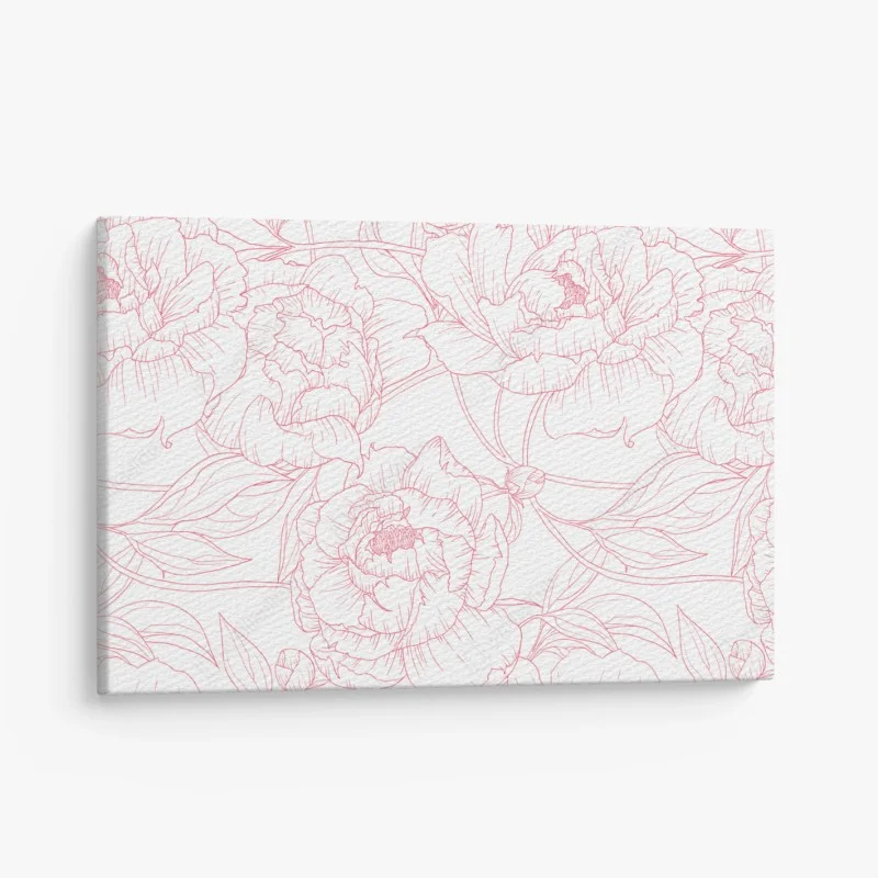 Cuadro en lienzo patrón floral de peonías en líneas rosa