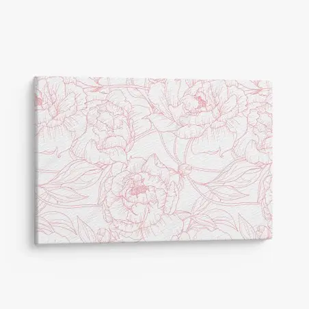 Cuadro en lienzo patrón floral de peonías en líneas rosa – Pixers®