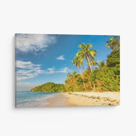 Cuadro en lienzo atardecer en playa tropical con palmeras – Pixers®