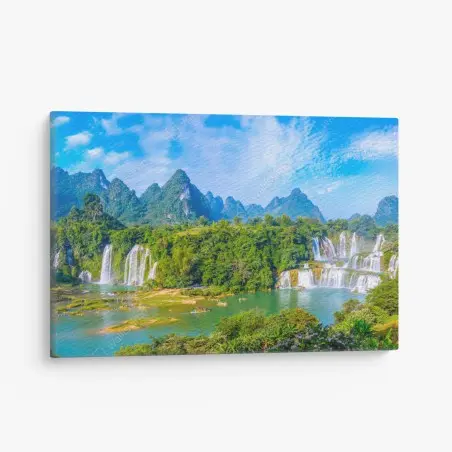 Cuadro en lienzo paisaje panorámico de cascadas y montañas – Pixers®