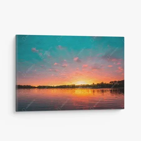 Cuadro en lienzo atardecer sobre el lago en tonos vibrantes – Pixers®