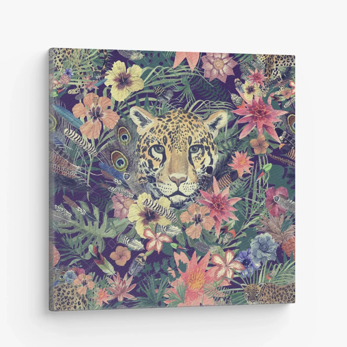 Cuadro en lienzo leopardo en selva acuarelada y flores exóticas – Pixers® Cuadro en lienzo leopardo en selva acuarelada y flores exóticas – Pixers®