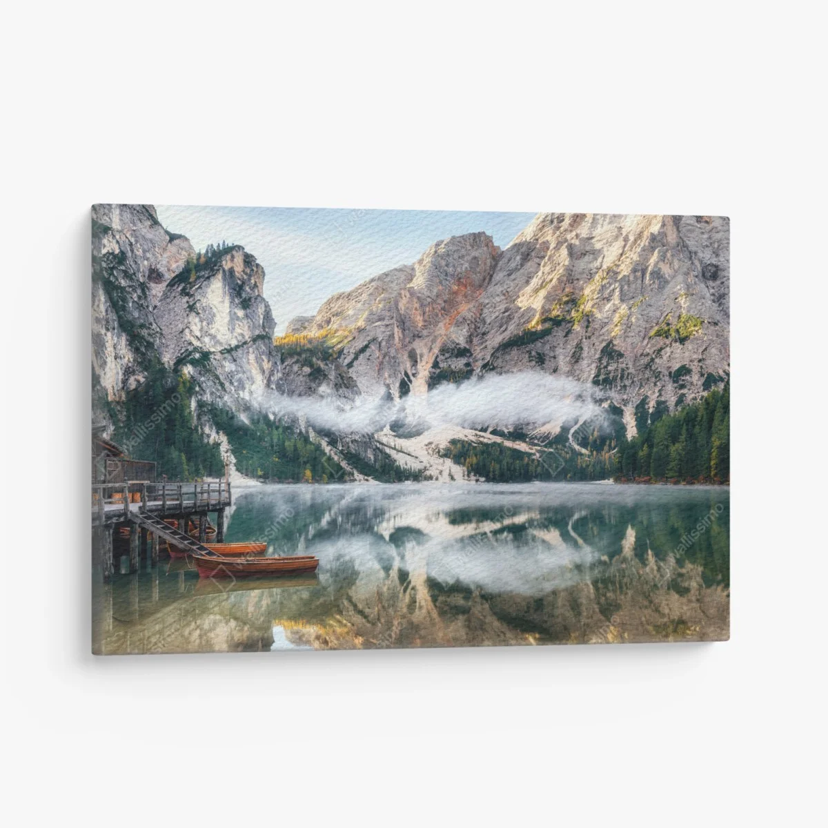 Cuadro en lienzo lago alpino con barcas y reflejo sereno – Pixers® Cuadro en lienzo lago alpino con barcas y reflejo sereno – Pixers®