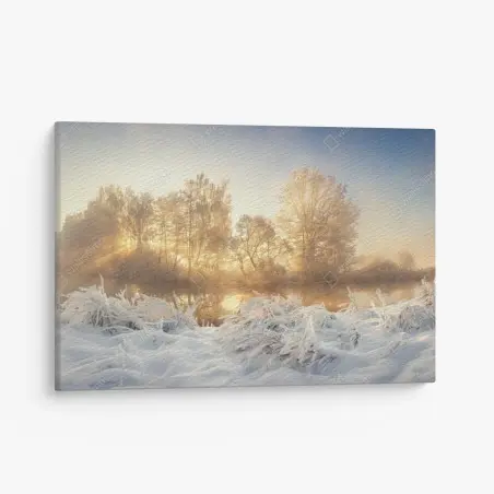 Cuadro en lienzo amanecer dorado en paisaje invernal – Pixers®