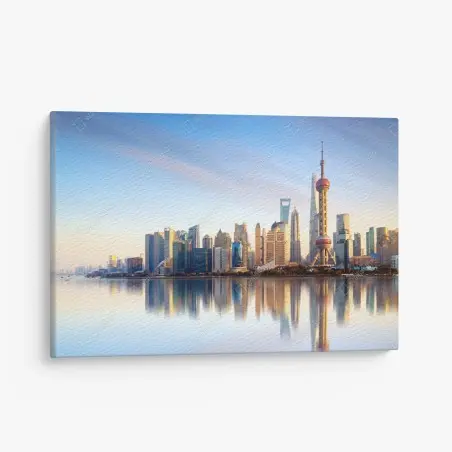 Cuadro en lienzo horizonte moderno de Shanghai al amanecer – Pixers®