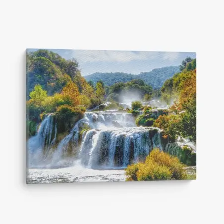 Cuadro en lienzo cascada entre bosques otoñales – Pixers®