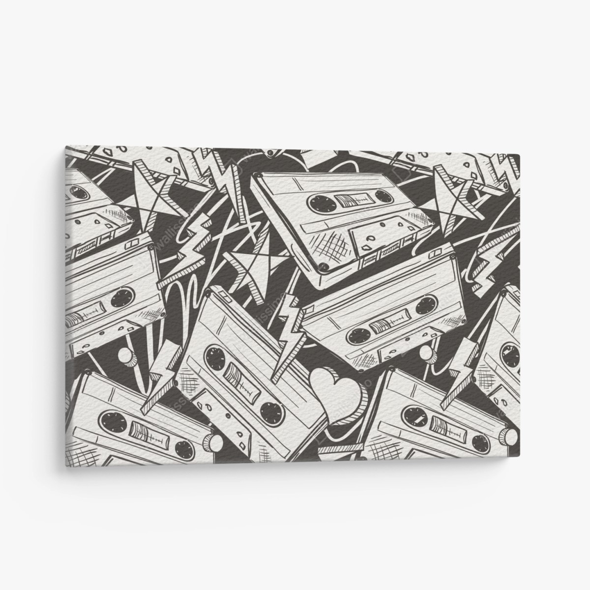 Cuadro en lienzo patrón retro de casetes y corazones – Pixers®