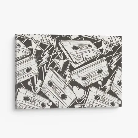 Cuadro en lienzo patrón retro de casetes y corazones – Pixers®