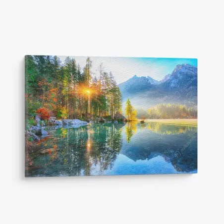Cuadro en lienzo amanecer otoñal en Hintersee – Pixers®