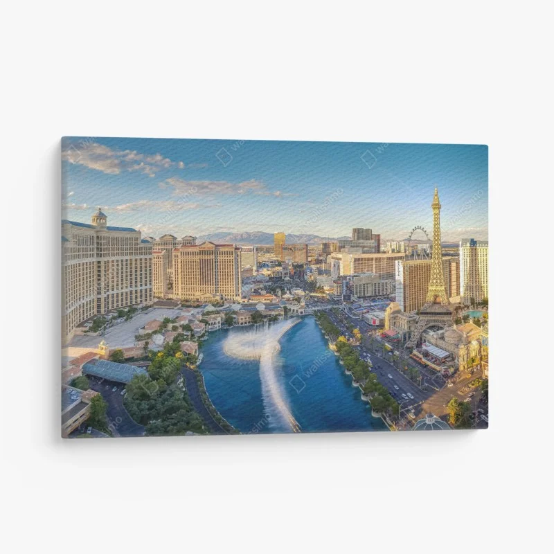 Cuadro en lienzo panorámica de Las Vegas con las fuentes y la Torre Eiffel