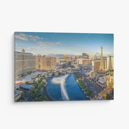 Cuadro en lienzo panorámica de Las Vegas con las fuentes y la Torre Eiffel – Pixers®