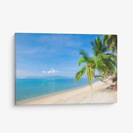 Cuadro en lienzo playa tropical con palmeras y mar turquesa – Pixers®