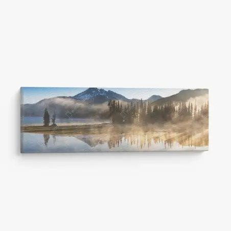 Cuadro en lienzo amanecer sereno en lago de montaña con reflejos – Pixers®