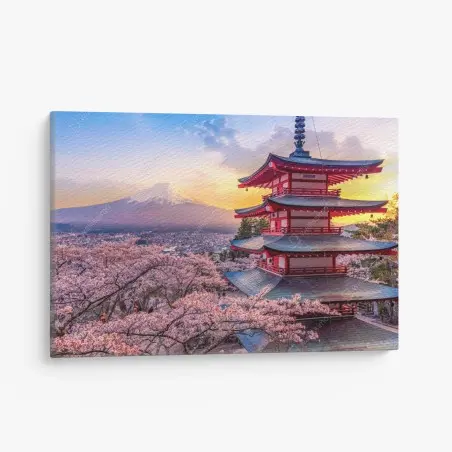 Cuadro en lienzo panorama de Chureito y Monte Fuji entre cerezos en flor – Pixers®