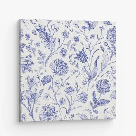 Cuadro en lienzo estampado floral clásico en azul y marfil – Pixers®