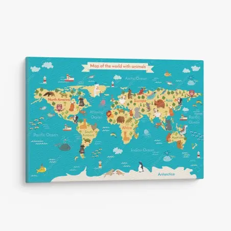 Cuadro en lienzo mapa del mundo con animales – Pixers®