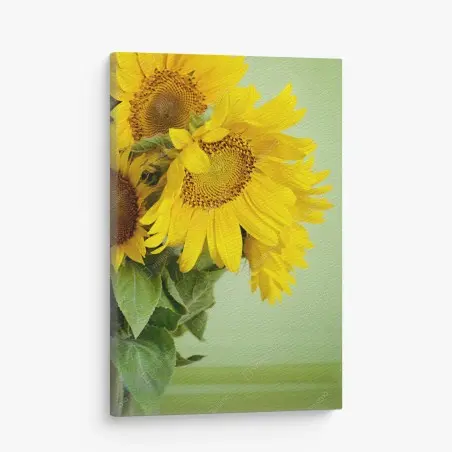 Cuadro en lienzo girasoles luminosos sobre fondo verde – Pixers®