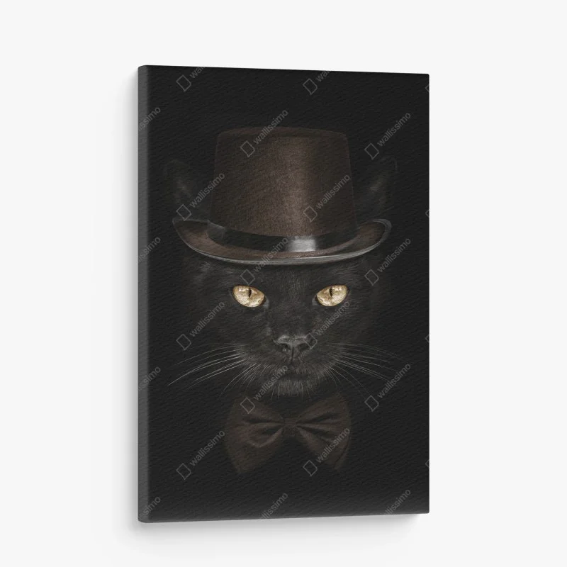 Cuadro en lienzo gato elegante con sombrero de copa y pajarita