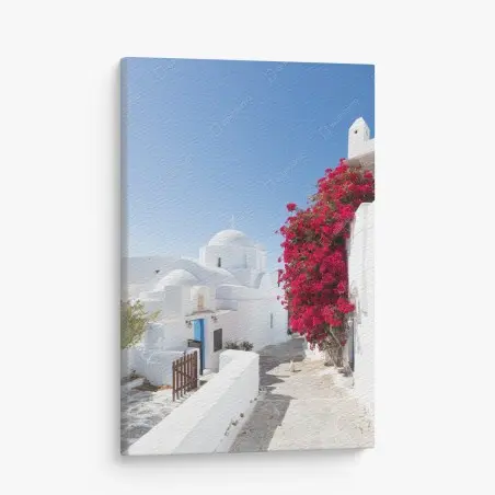 Cuadro en lienzo encanto mediterráneo: calle blanca con buganvillas – Pixers®