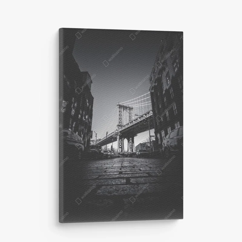 Cuadro en lienzo vista icónica del puente de Manhattan en blanco y negro