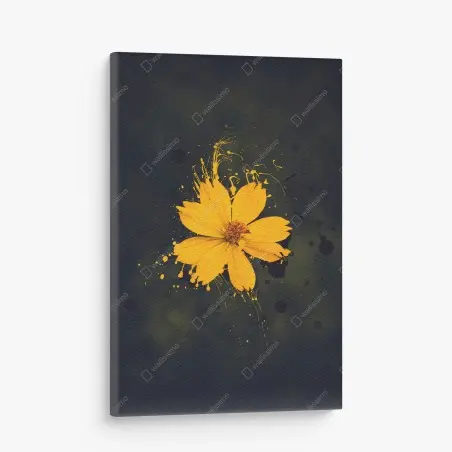 Cuadro en lienzo flor amarilla con efecto salpicado sobre fondo oscuro – Pixers®
