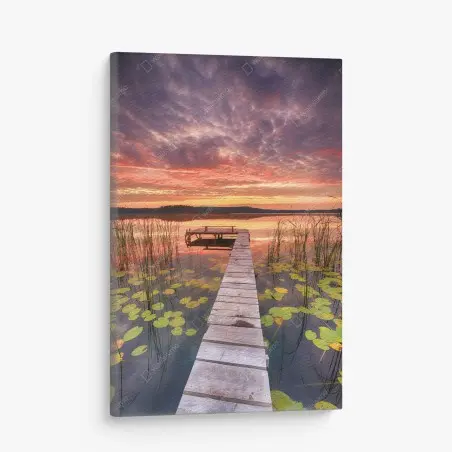 Cuadro en lienzo amanecer en el muelle del lago – Pixers®
