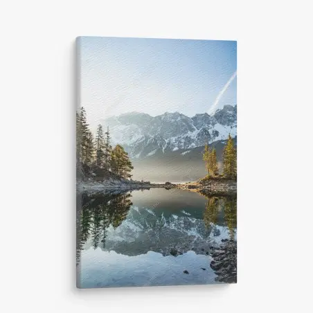 Cuadro en lienzo reflejos en lago de montaña al amanecer – Pixers®