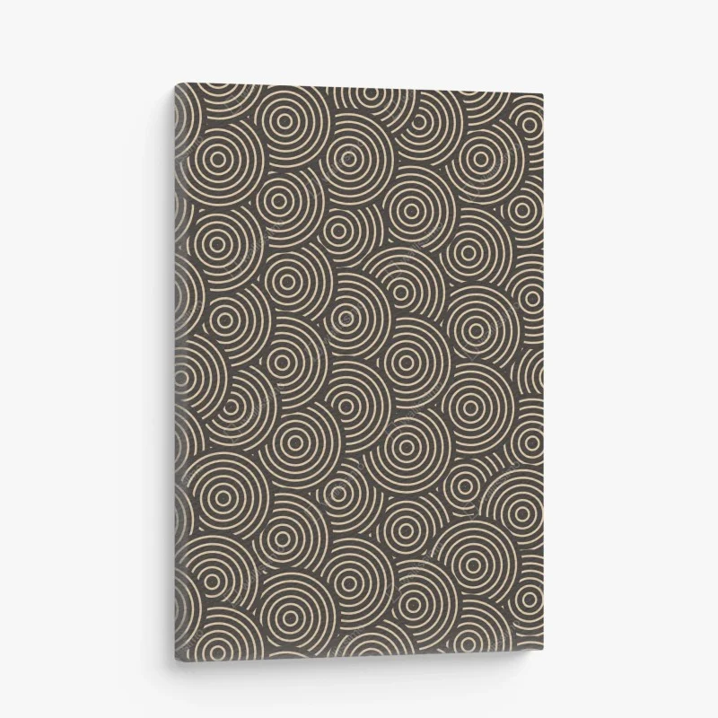 Cuadro en lienzo patrón de círculos concéntricos en tonos beige y negro