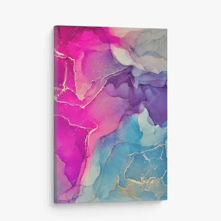 Cuadro en lienzo paisaje abstracto en tinta al alcohol fucsia y turquesa – Pixers®