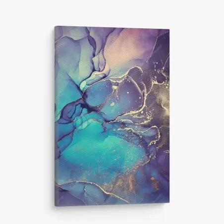 Cuadro en lienzo arte abstracto en tinta de alcohol azul y dorado – Pixers®