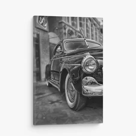 Cuadro en lienzo coche clásico en blanco y negro en primer plano – Pixers®